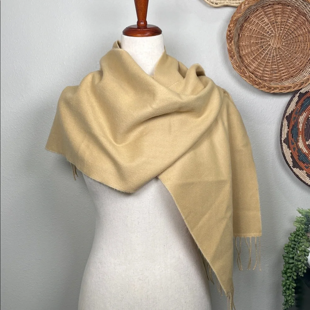 100% Cashmere Scarf Tan with Tassels Fringe